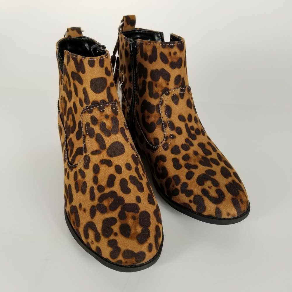Wonder Nation Girls Size 4 Leopard Print Ankle Boot Flexible Outsole Tassel Zip